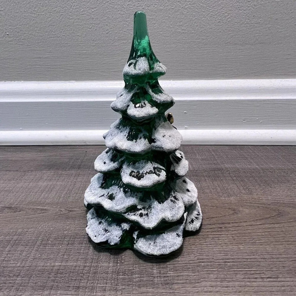 Fenton Art Glass Christmas Tree Figurine Green Frosted Gold Bird Set Of 3 VTG - Picture 9 of 14